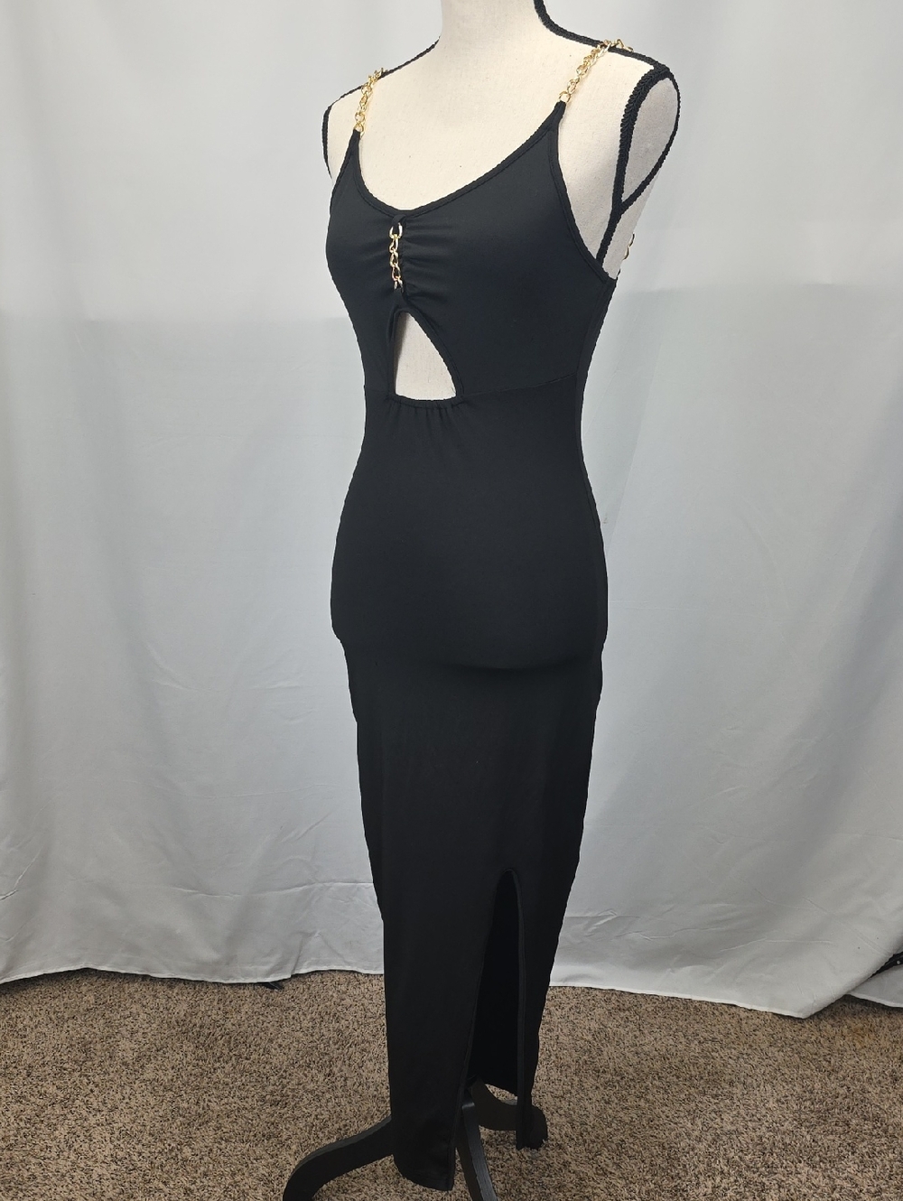 SHEIN Black Maxi Dress with Gold Chain Straps Size Small